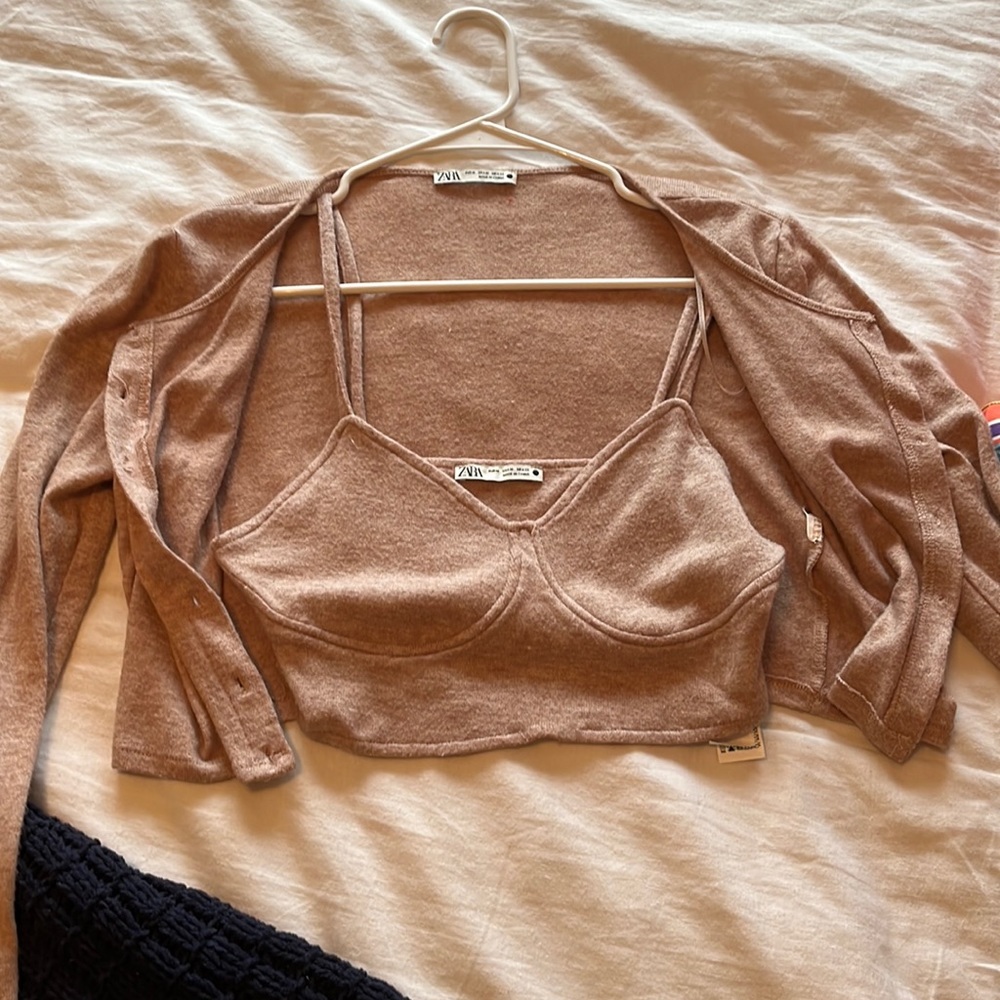 ZARA knit tank and cardigan